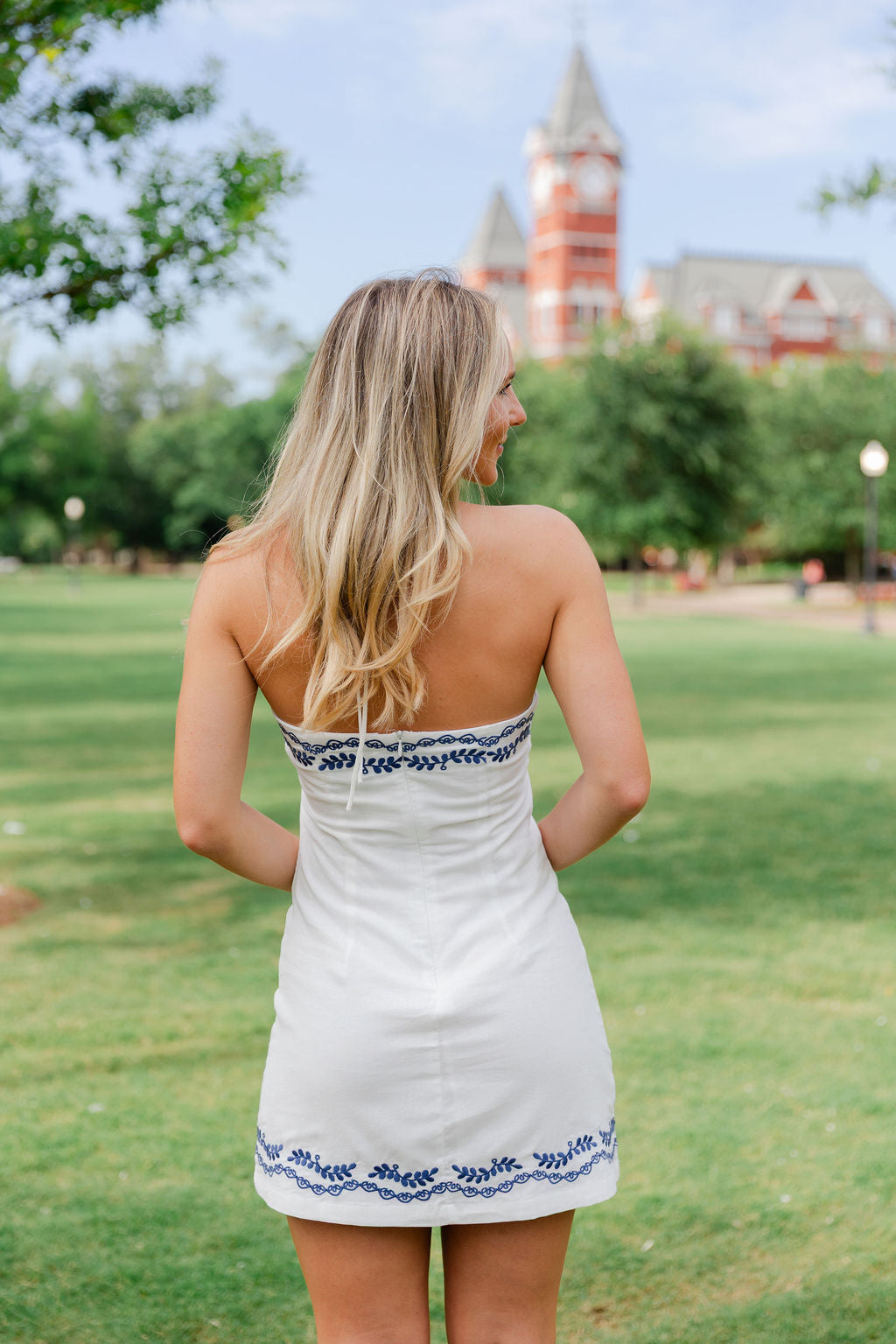 Embroidered Halter Mini Dress