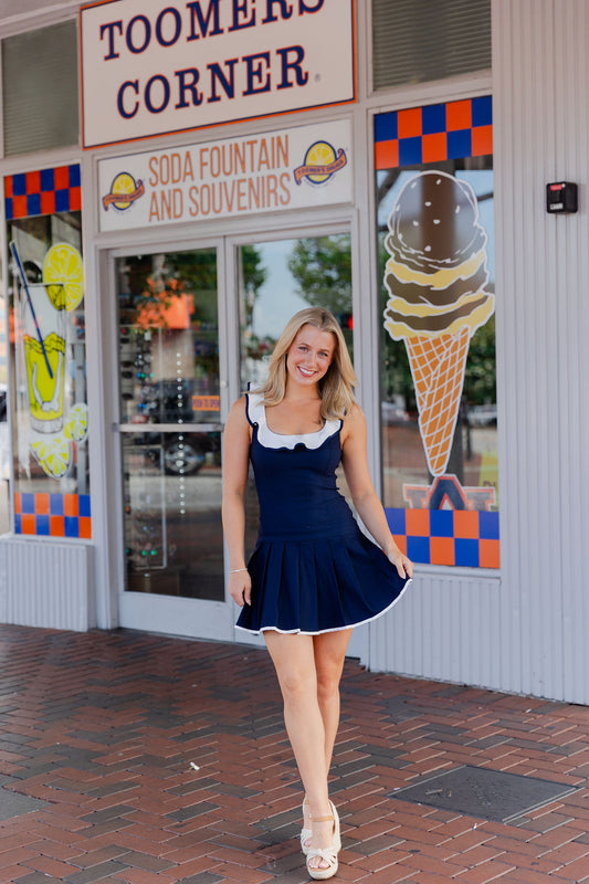 Drop Waist Pleated Mini Dress