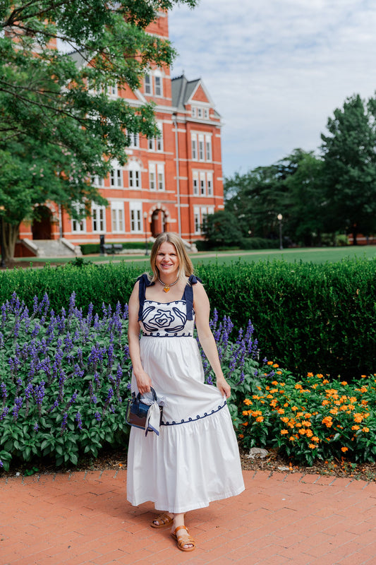 Embroidered Shoulder Tie Maxi Dress