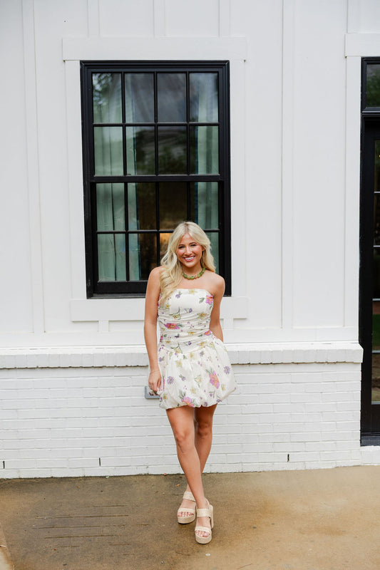 Floral Ruched Tube Dress