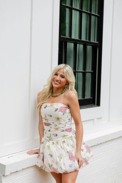 Floral Ruched Tube Dress