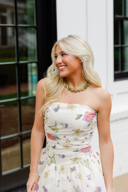 Floral Ruched Tube Dress