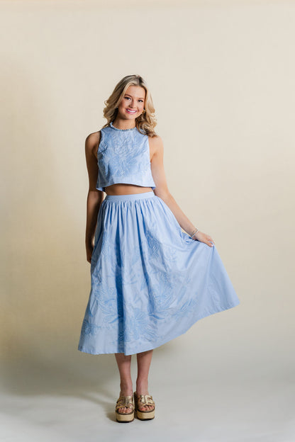 Embroidered Crop Top & Midi Skirt Set