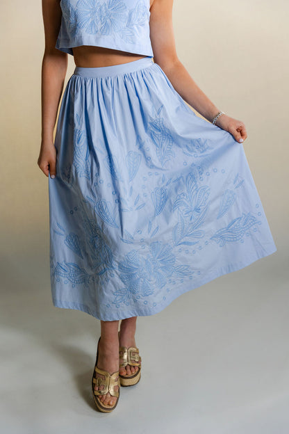 Embroidered Crop Top & Midi Skirt Set