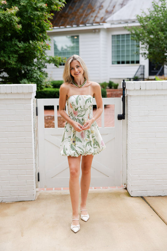 Floral Tube Bubble Hem Mini Dress