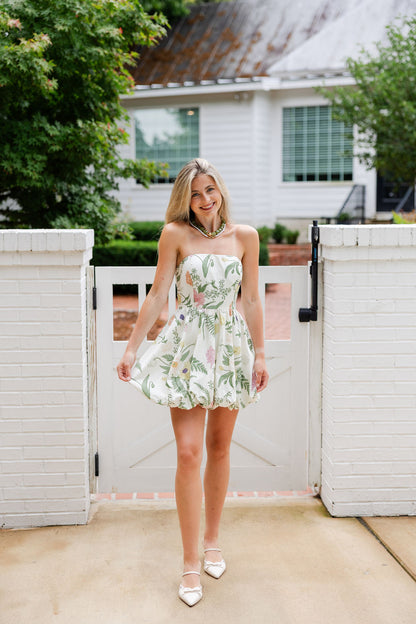 Floral Tube Bubble Hem Mini Dress