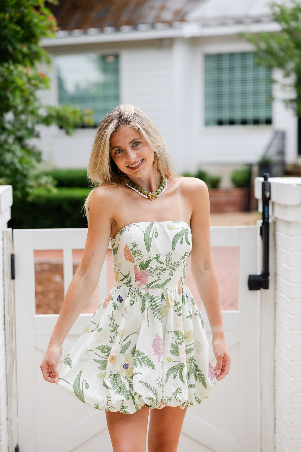 Floral Tube Bubble Hem Mini Dress