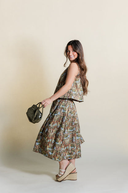 Top & Pleated Midi Skirt Set