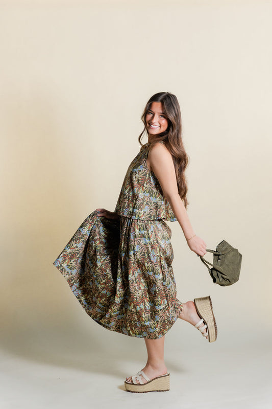 Top & Pleated Midi Skirt Set