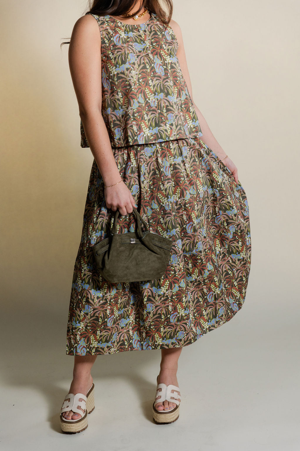 Top & Pleated Midi Skirt Set