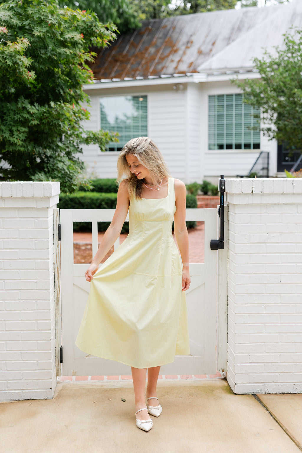 Square Neck A Line Midi Dress