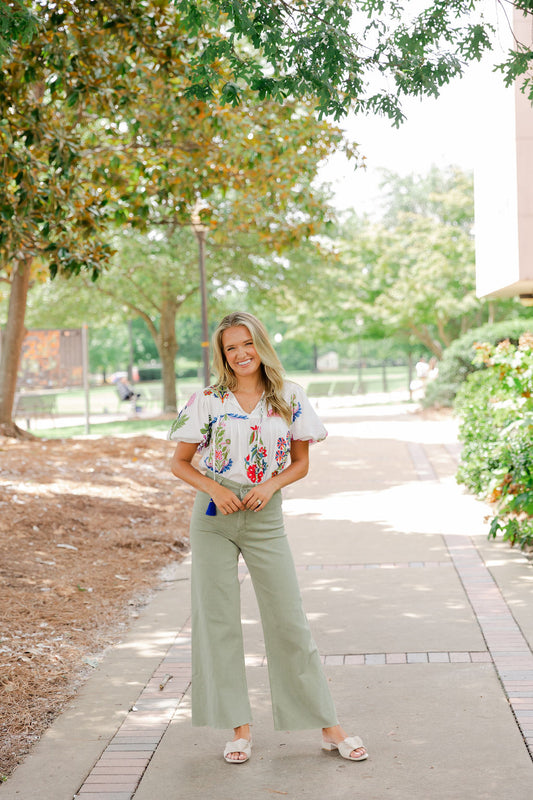 Floral Tassel Tie Top