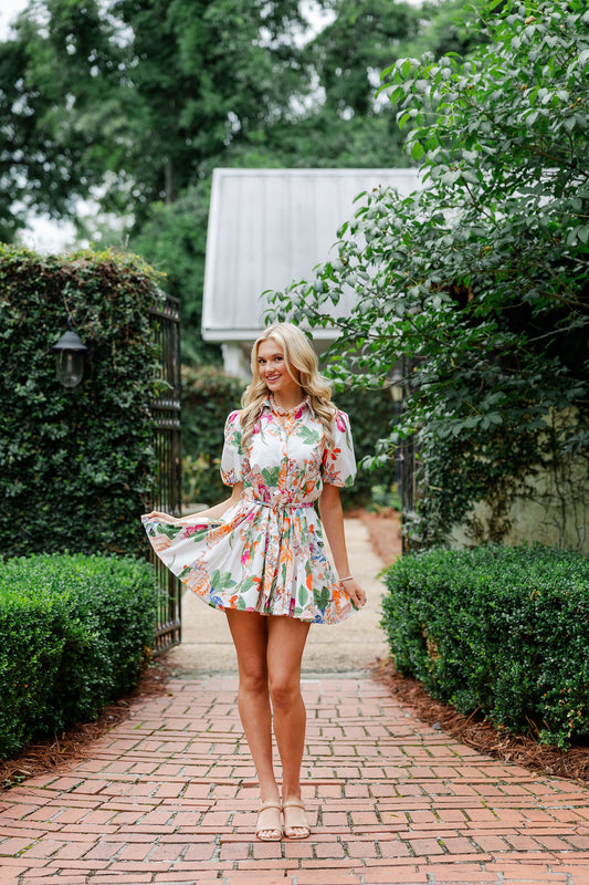 Tangerine Bloom Shirt Dress