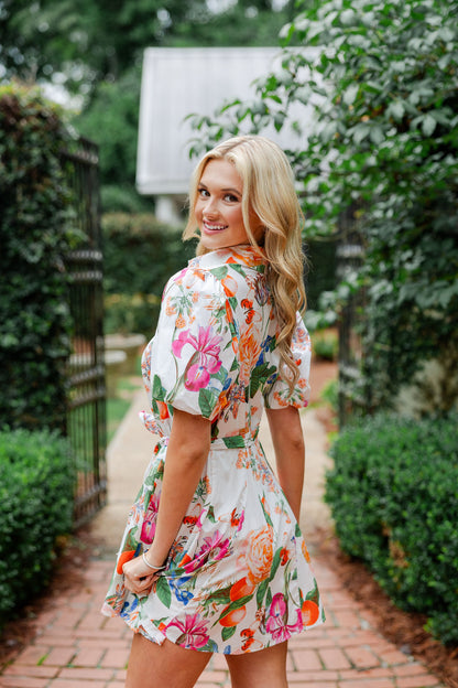 Tangerine Bloom Shirt Dress