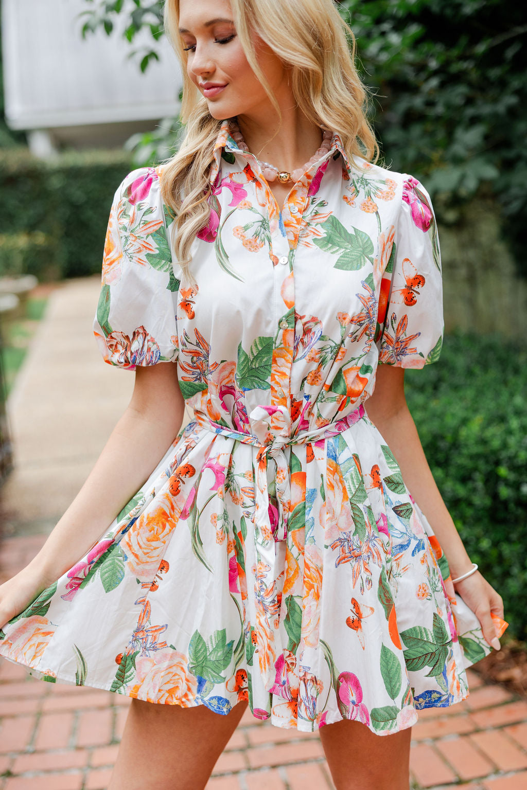 Tangerine Bloom Shirt Dress