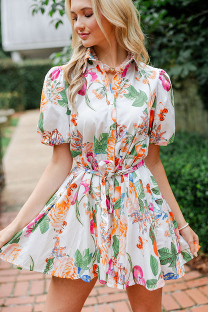 Tangerine Bloom Shirt Dress