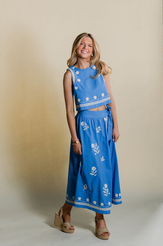 Embroidered Wrap Skirt