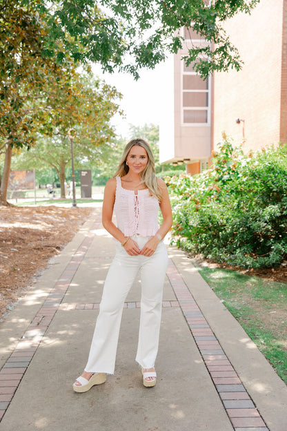 Crochet Ruffle Hem Knit Top