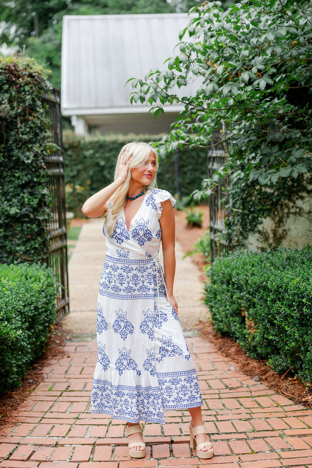 Carmella Embroidered Wrap Midi Dress