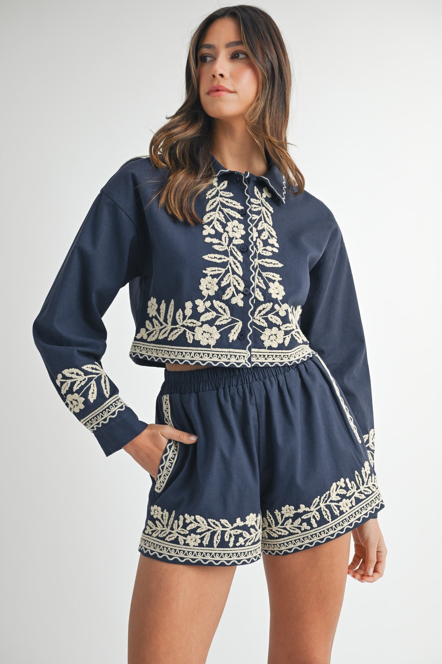 Embroidered Button Down Set