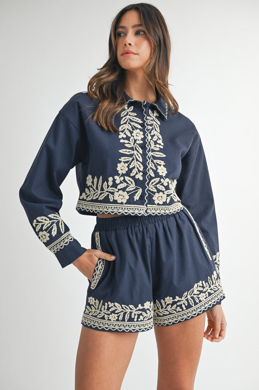 Embroidered Button Down Set