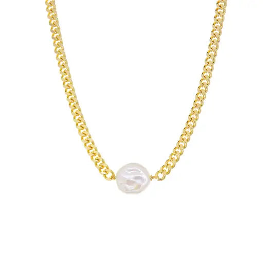 CURB LINK CHAIN WITH PEARL