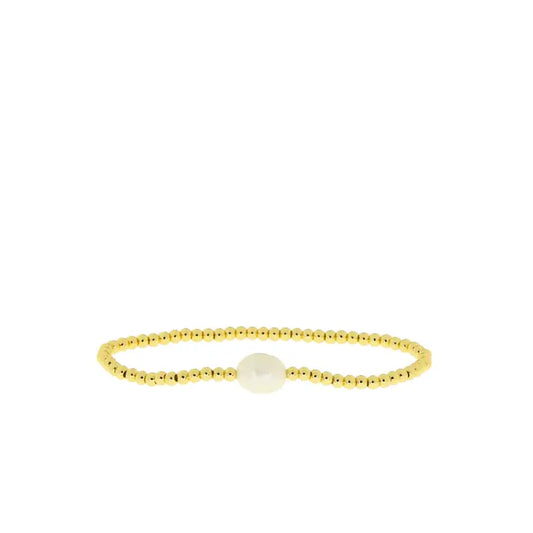 Mini Beaded Metal Stretch Bracelet with Pearl