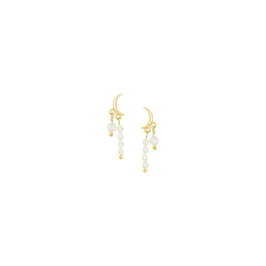 CRESCENT POST EARRING WITH PEARL DROP