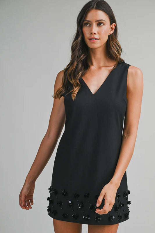 Flower Trim Mini Dress