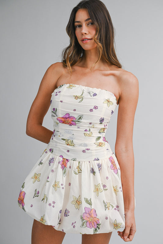 Floral Ruched Tube Dress