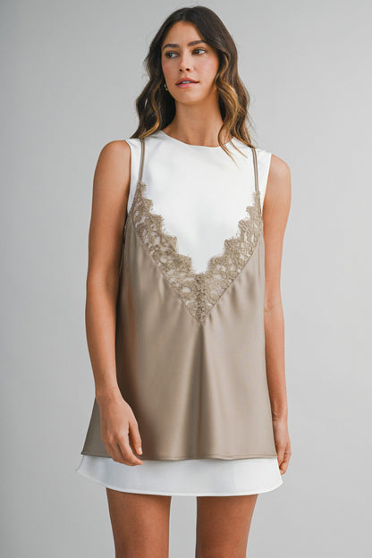 Contrast Lace Overlay Dress