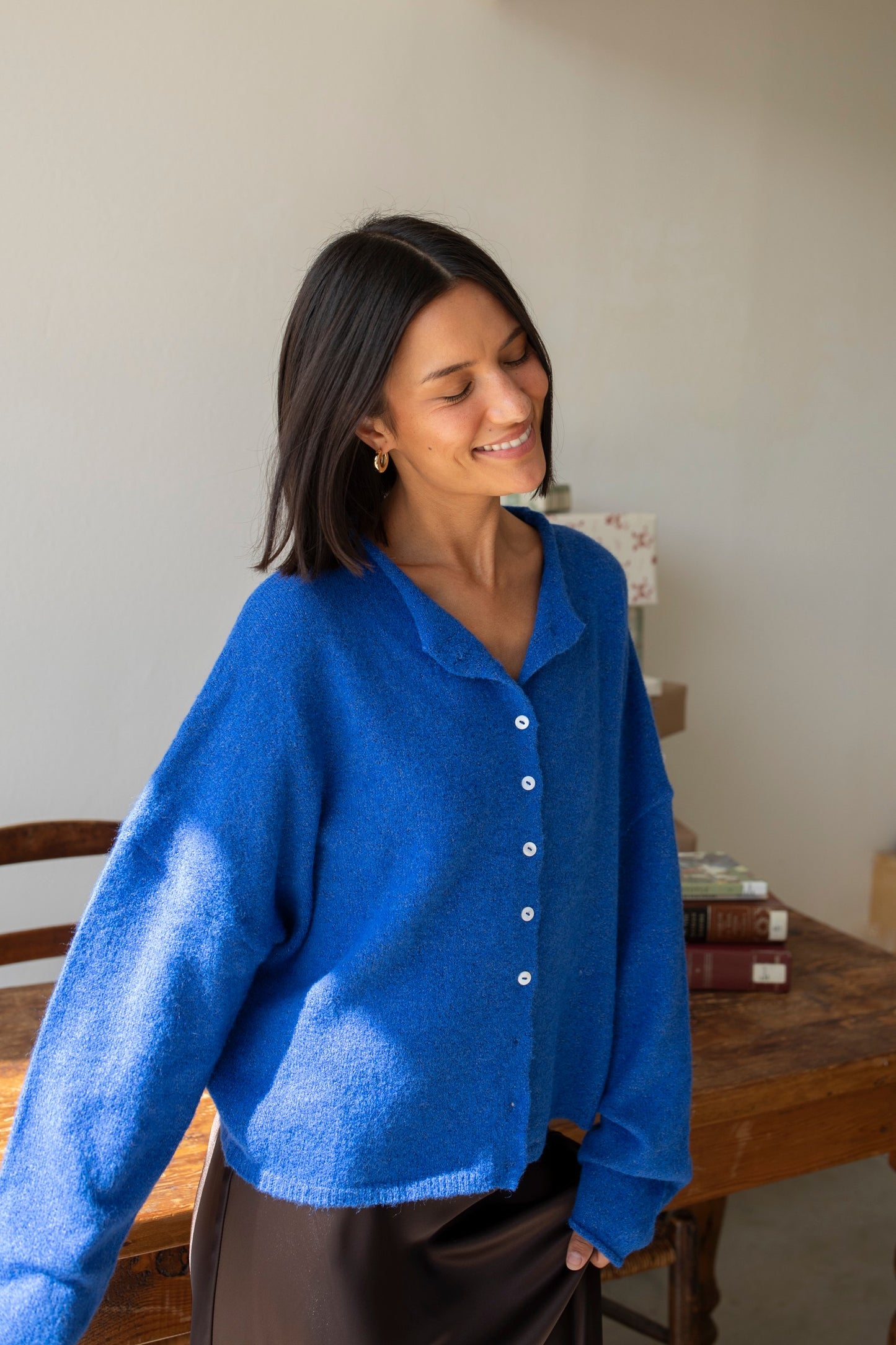 Blue Solid Piper Cardigan