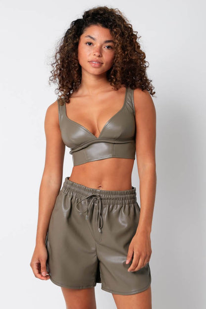 FAUX LEATHER BRA TOP