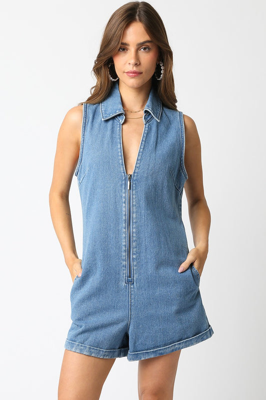 Leah Denim Romper