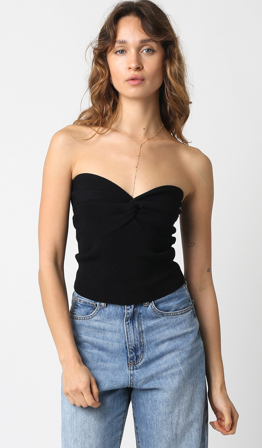 KNIT STRAPLESS KNOTTED SWEETHEART TOP