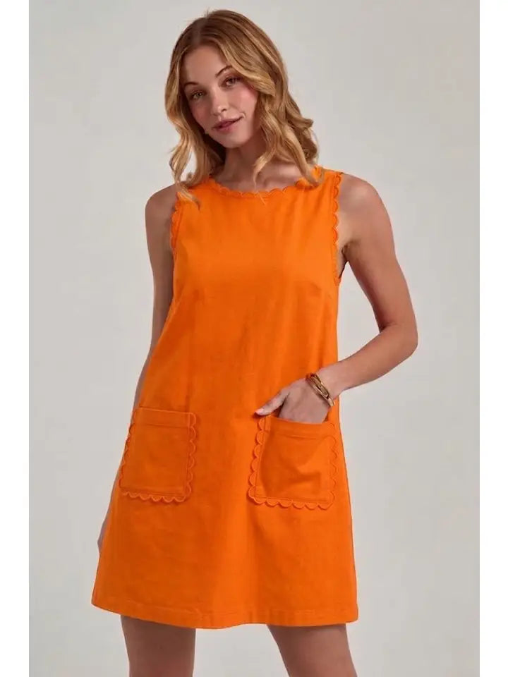 Scallop Embroidered Denim Mini Dress