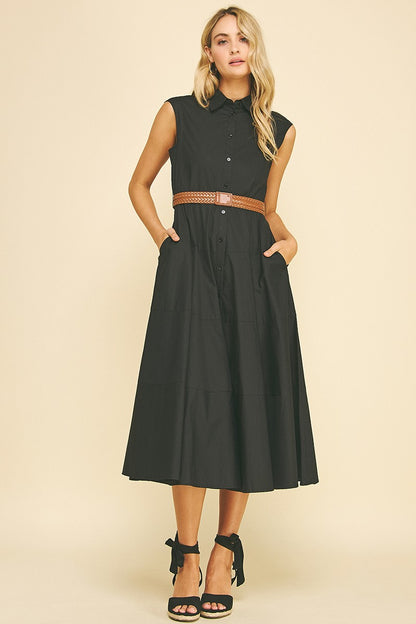 Belted Button Down Midi Dress