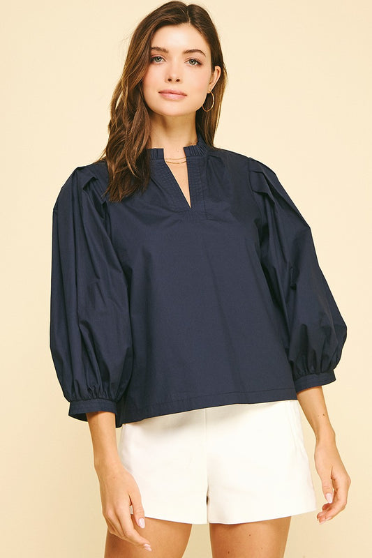 Ruffled Mock Neck Poplin Top