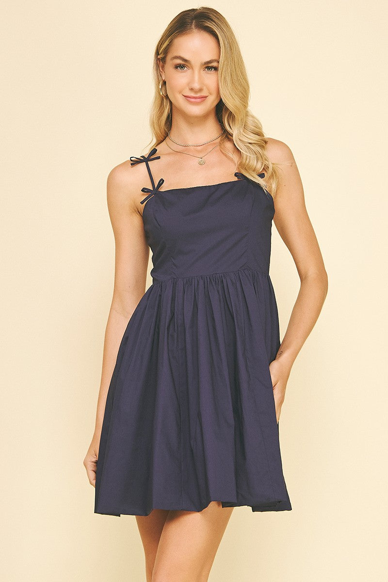 Ribbon Embroidered Detail Mini Dress