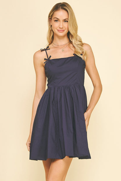 Ribbon Embroidered Detail Mini Dress