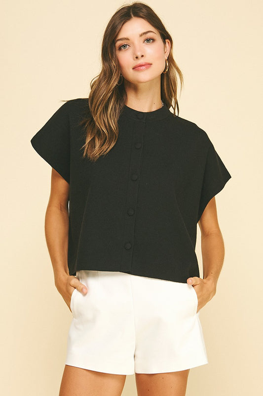 Button Up Cap Sleeve Sweater