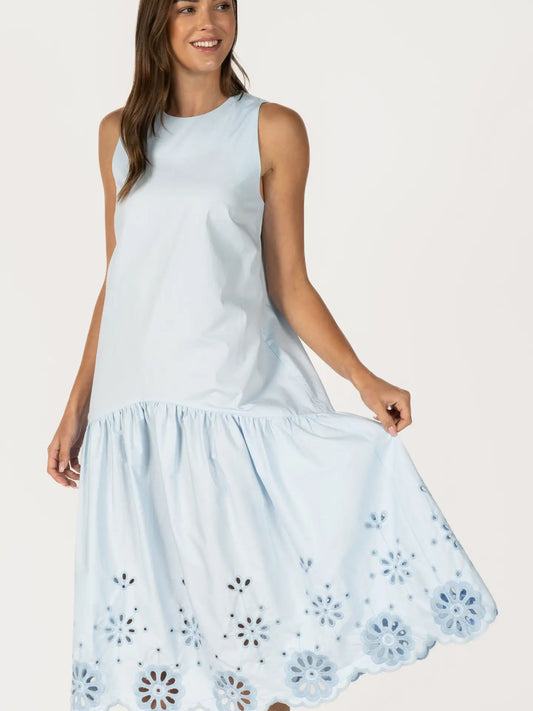 Eyelet Embroidered Hem Midi Dress