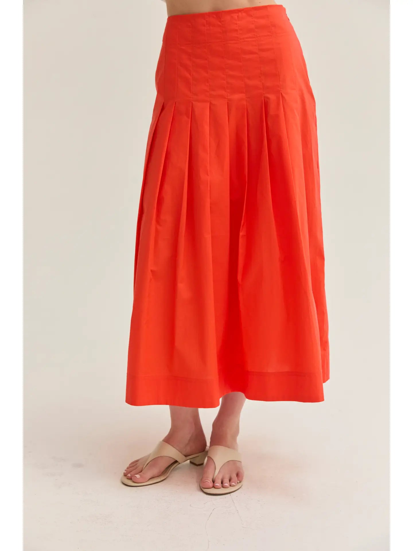 Remi Poplin Box Pleated Midi Skirt