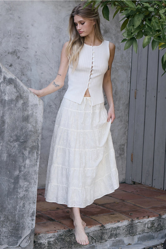 Tiered Eyelet Cotton Maxi Skirt