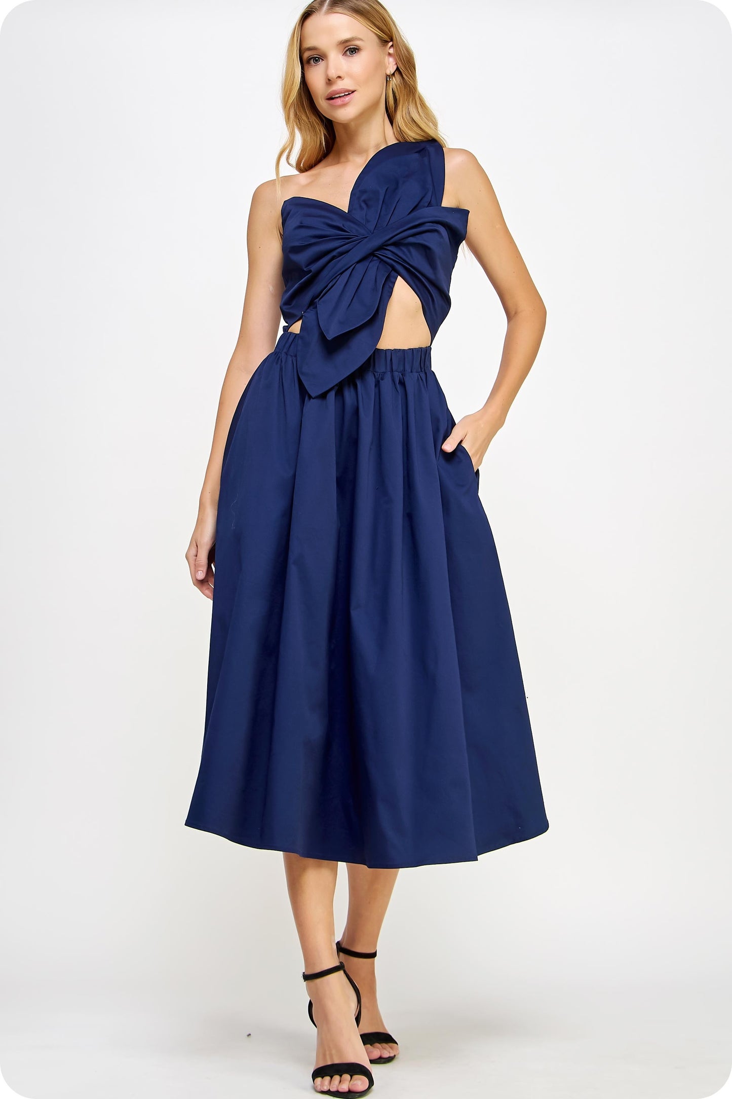 Knotted Flower Bow Midi Dress