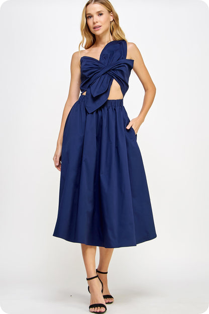 Knotted Flower Bow Midi Dress