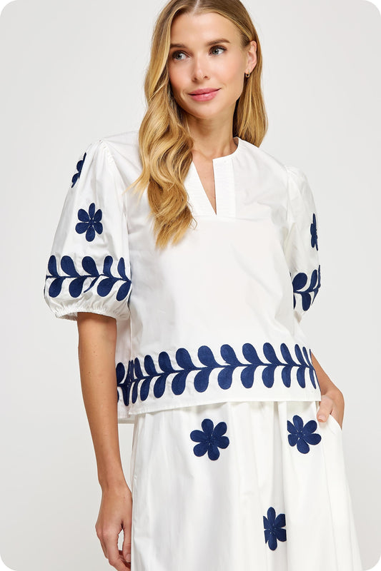 Flower Embroidered Top