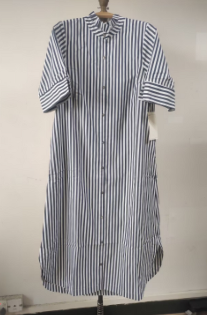 Striped Button Up Midi Shirt Dress