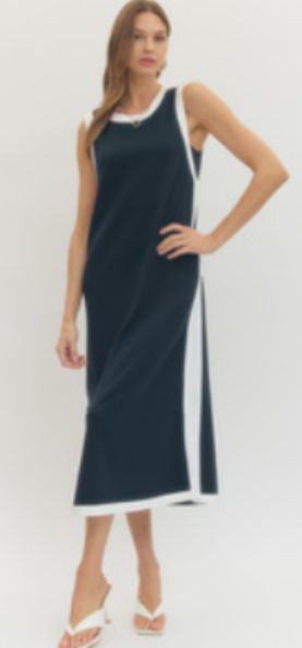 Contrast Binding Sleeveless Midi Dress