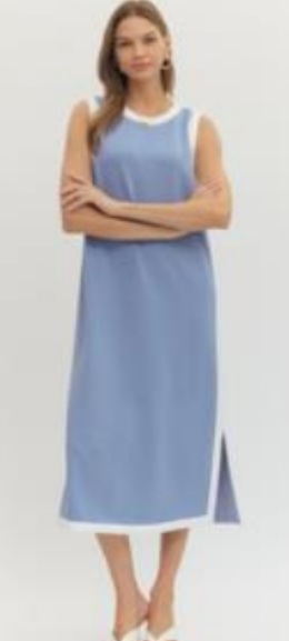 Contrast Binding Sleeveless Midi Dress